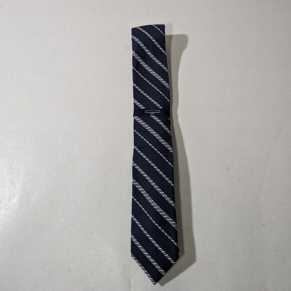 NEW- Mens Roundtree & Yorke Trademark Slim Neck Tie Cotton Blue Striped MSRP:$40 - Picture 1 of 4